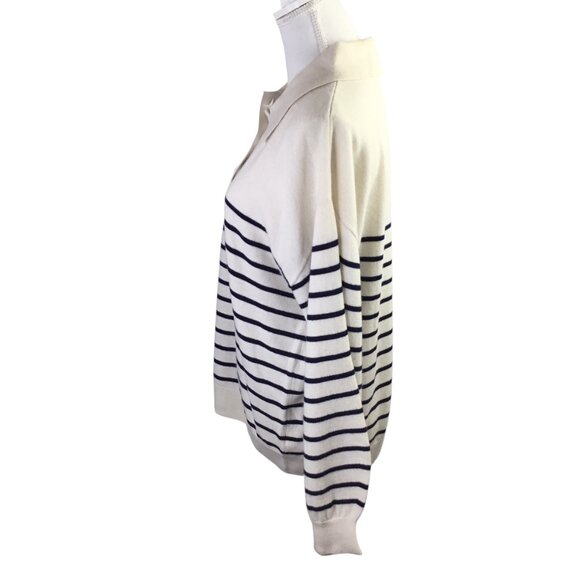 Paris Atelier & Other Stories Wool Sweater Striped Button Henley Large Ivory - Picture 5 of 10